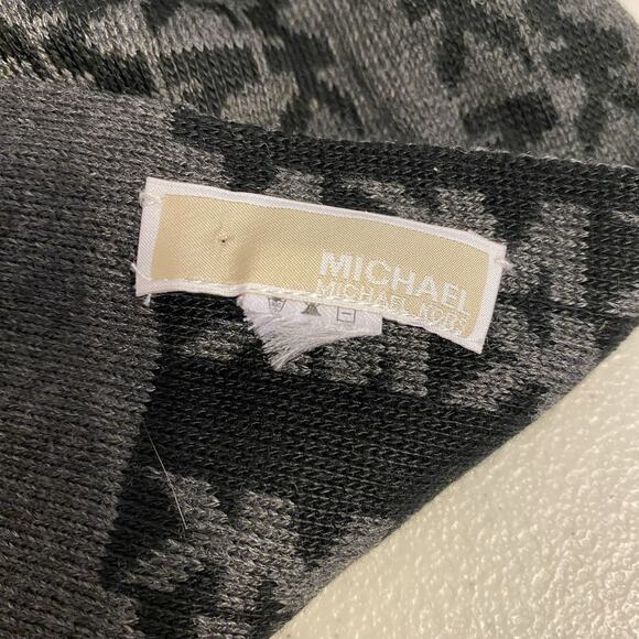 Michael Kors MK Logo Unisex BlackGrey Knitted Rectangle Scarf 9.5x35” NeckWarmer - Picture 5 of 5